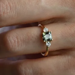 Tomfoolery TRIO Green Sapphire and Diamond Three Stone Ring Hot