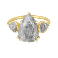Tomfoolery TRIO Grey Salt And Pepper Pear Diamond Ring Clearance