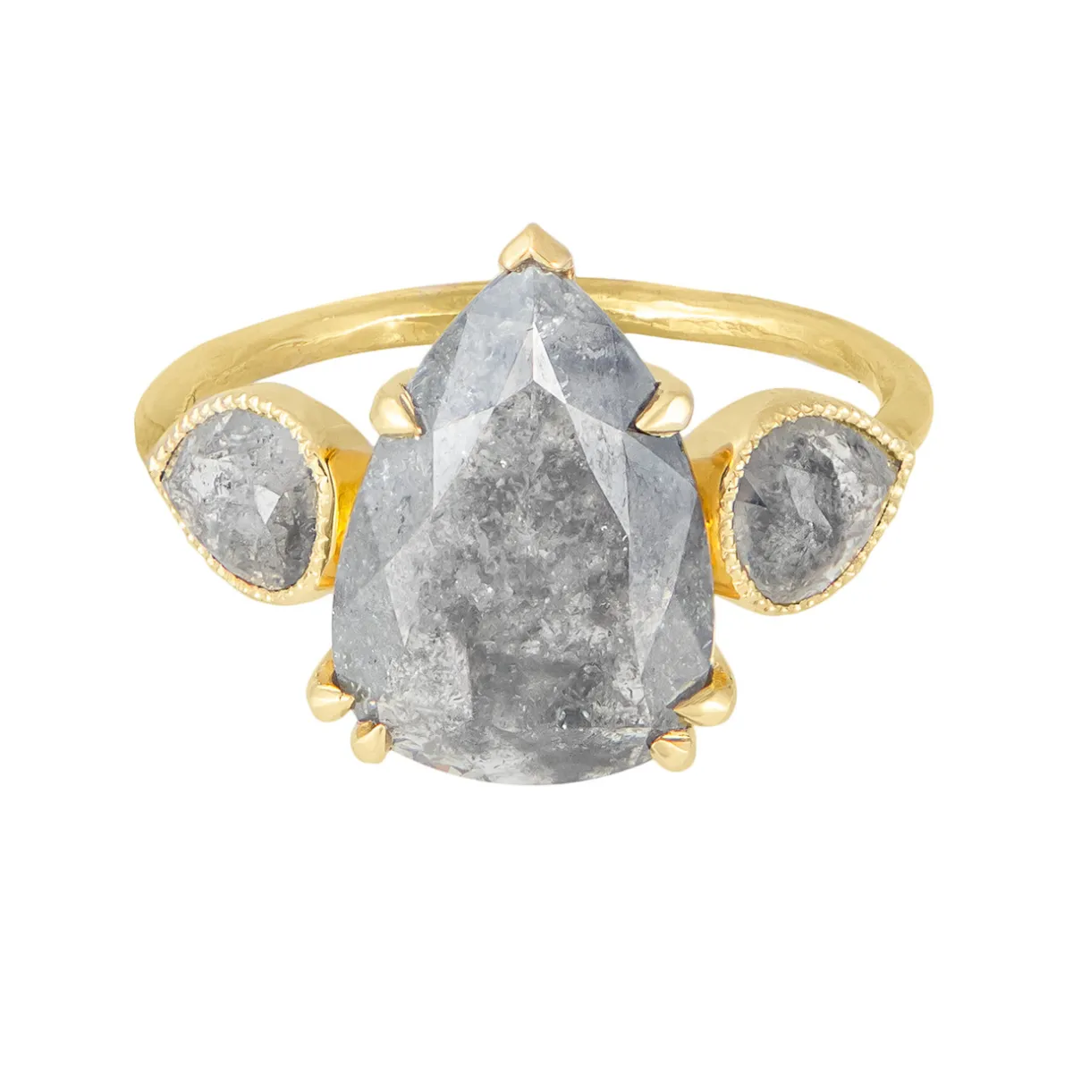 Tomfoolery TRIO Grey Salt And Pepper Pear Diamond Ring Clearance