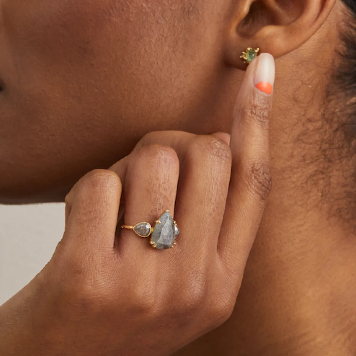 Tomfoolery TRIO Grey Salt And Pepper Pear Diamond Ring Clearance