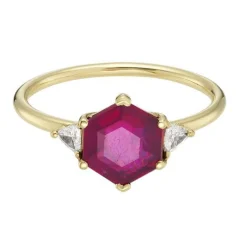 Tomfoolery TRIO Hex Ruby & Diamond Three Stone Ring Online