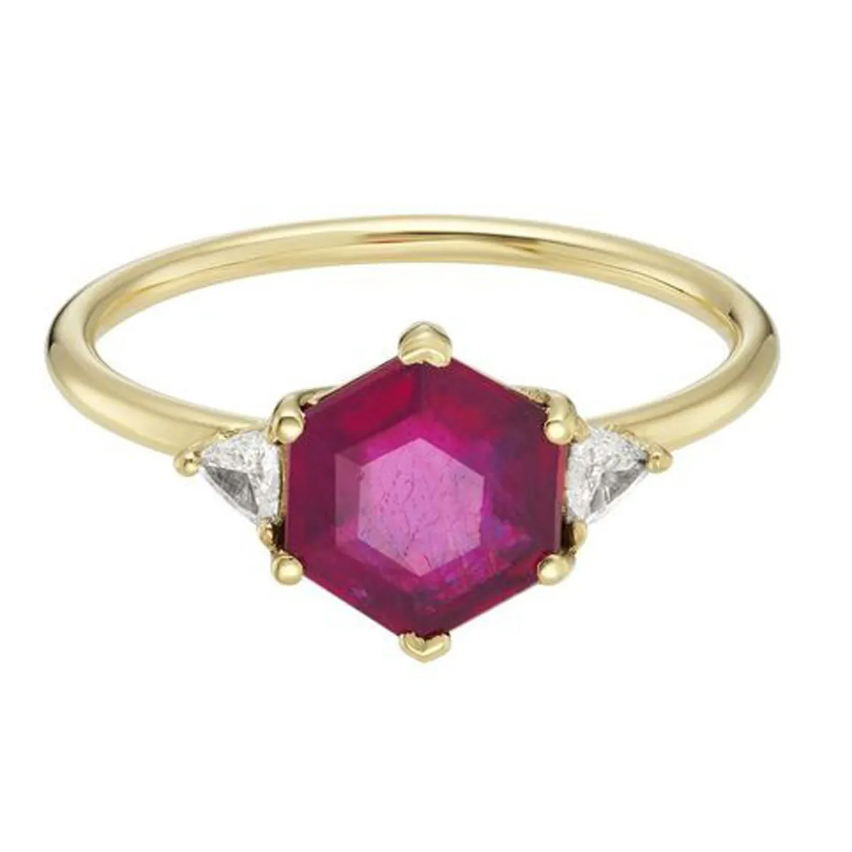 Tomfoolery TRIO Hex Ruby & Diamond Three Stone Ring Online