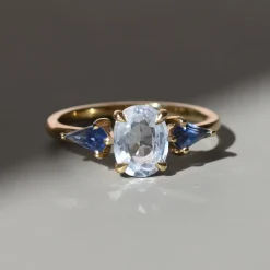 Tomfoolery TRIO Ice Blue Sapphire & Kite Three Stone Ring Sale