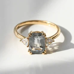 Tomfoolery TRIO Light Green Cushion Sapphire & Diamond Three Stone Ring Discount