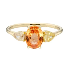 Tomfoolery TRIO Mandarin Garnet & Diamond Three Stone Ring Best