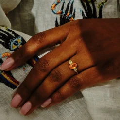 Tomfoolery TRIO Mandarin Garnet & Diamond Three Stone Ring Best