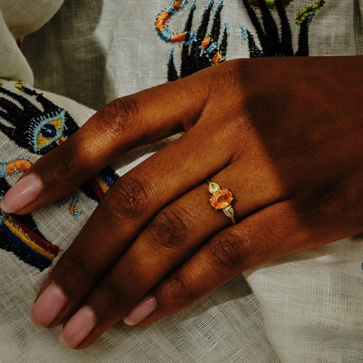 Tomfoolery TRIO Mandarin Garnet & Diamond Three Stone Ring Best