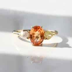 Tomfoolery TRIO Mandarin Garnet & Diamond Three Stone Ring Best