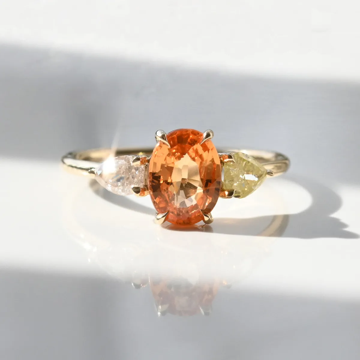 Tomfoolery TRIO Mandarin Garnet & Diamond Three Stone Ring Best