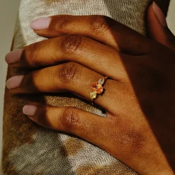 Tomfoolery TRIO Mandarin Garnet & Diamond Three Stone Ring Best