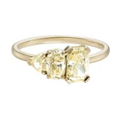 Tomfoolery TRIO Radiant Cut Yellow Diamond Asymmetrical Three Stone Ring New