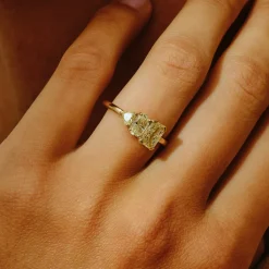 Tomfoolery TRIO Radiant Cut Yellow Diamond Asymmetrical Three Stone Ring New