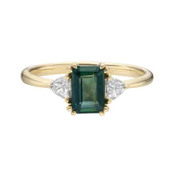 Tomfoolery TRIO Radiant Teal Sapphire & Trillion Diamond Three-Stone Ring Best
