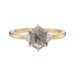 Tomfoolery TRIO Salt & Pepper Grey Hex Rose Cut Diamond Three Stone Ring Clearance