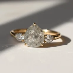 Tomfoolery TRIO Salt & Pepper Pear Diamond Three Stone Ring Best