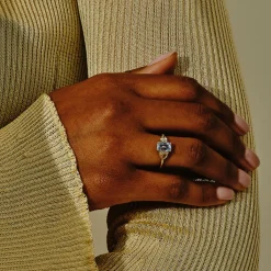 Tomfoolery TRIO Sapphire, Champagne & Grey Diamond Three Stone Ring New