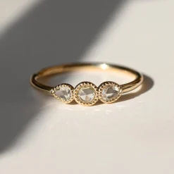 Tomfoolery TRIO Trio Round & Pear Rose Cut White Diamond Ring New
