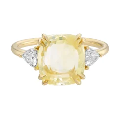 Tomfoolery TRIO Yellow Cushion Cut Sapphire Double Talon Claw & Diamond Ring Clearance
