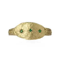 Tomfoolery Triple Emerald Star 9ct Gold Ring Fashion