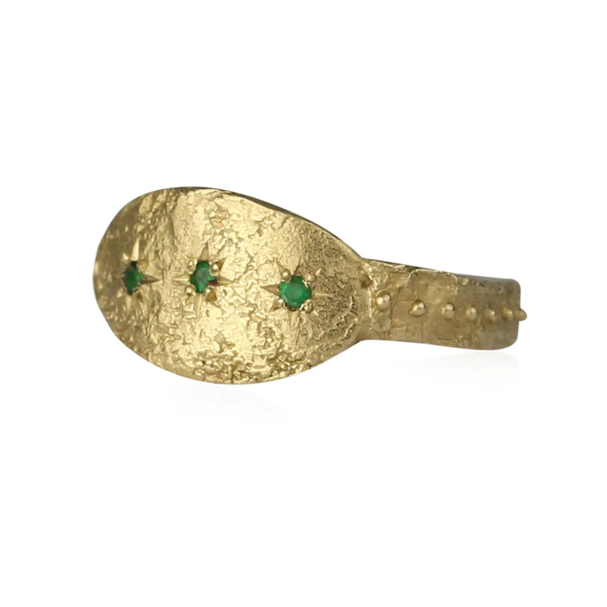 Tomfoolery Triple Emerald Star 9ct Gold Ring Fashion