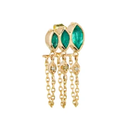 Tomfoolery Triple Marquise Emerald Chain Single Earring Fashion