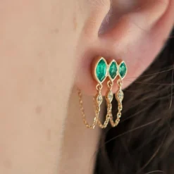 Tomfoolery Triple Marquise Emerald Chain Single Earring Fashion