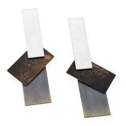 Tomfoolery Triple Quadratic Silver Drop Earrings Discount