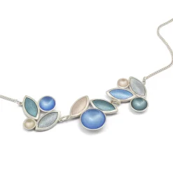 Tomfoolery Triple Section Bluebell Pearl, Ice & Grey Leaf Necklace Outlet