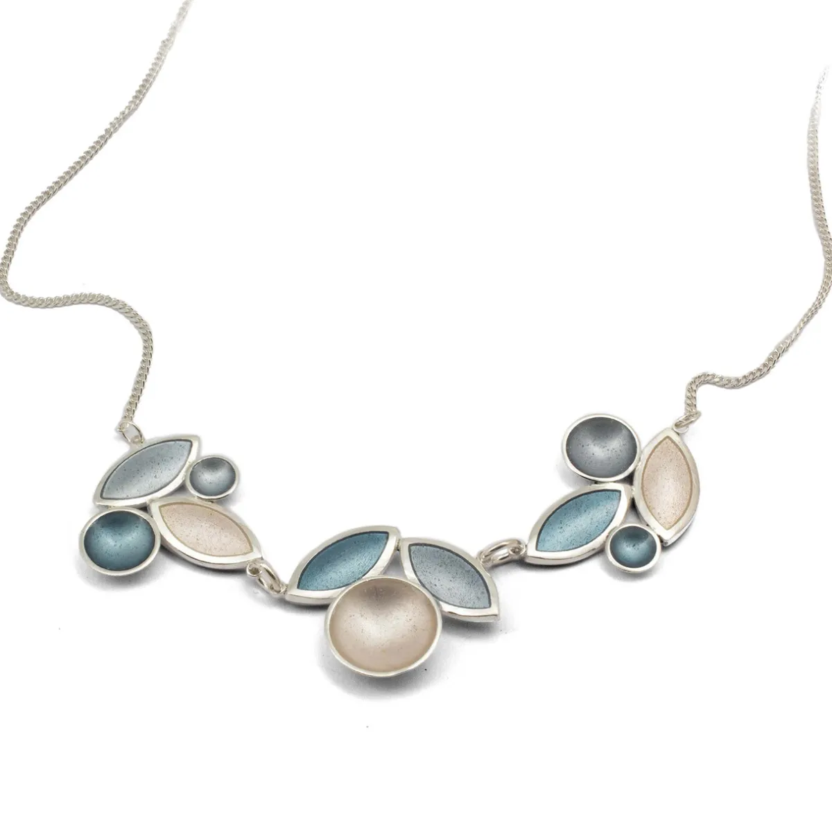Tomfoolery Triple Section Pearl, Ice & Grey Leaf Necklace Fashion