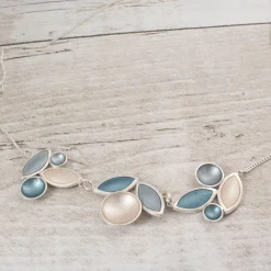 Tomfoolery Triple Section Pearl, Ice & Grey Leaf Necklace Fashion