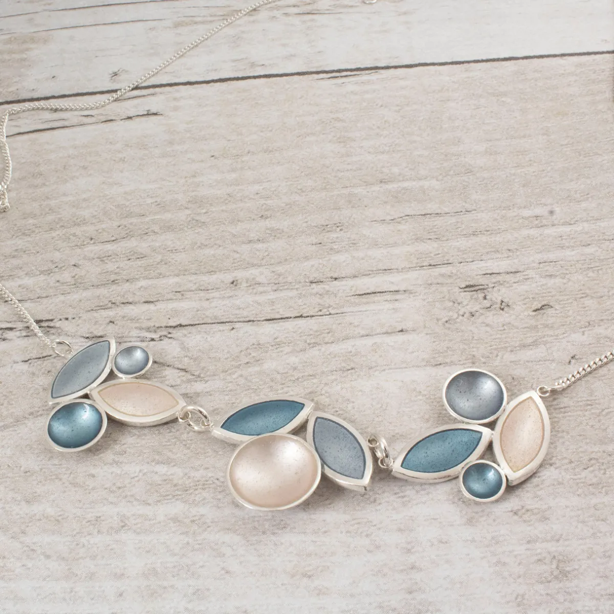 Tomfoolery Triple Section Pearl, Ice & Grey Leaf Necklace Fashion