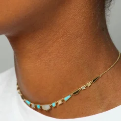 Tomfoolery Turquoise & Mother Of Pearl Tesserae Necklace Clearance