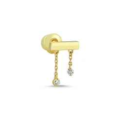 Tomfoolery Two Diamonds Chain Pure Single Earring in 14ct gold Outlet