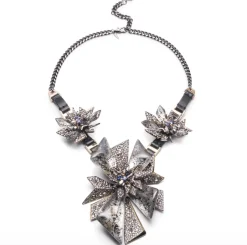 Tomfoolery Two-Tone Crystal Studded Perennial Punk Bib Necklace Fashion