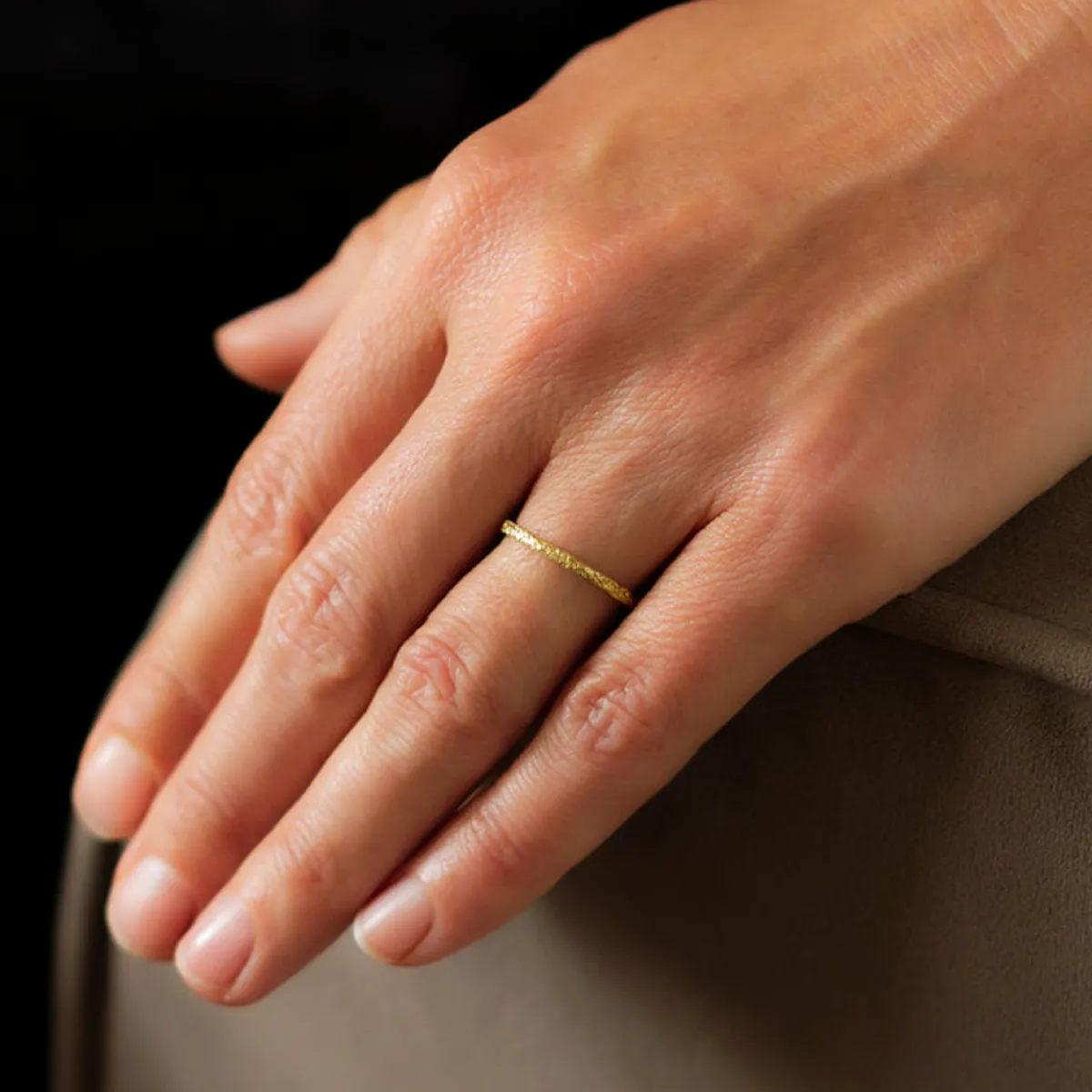 Tomfoolery Urchin Skinny Textured 18ct Yellow Gold Wedding Band Discount