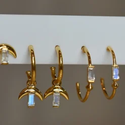 Tomfoolery VORA Baguette Gem Gold Hoops Hot