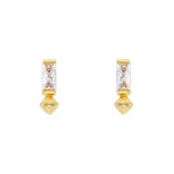 Tomfoolery VORA Baguette Gem Gold Plated Studs New