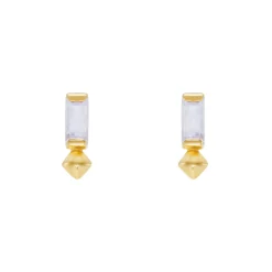 Tomfoolery VORA Baguette Gem Gold Plated Studs New