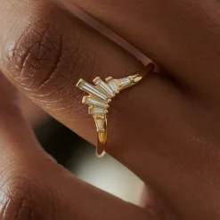 Tomfoolery White Baguette Diamond Nesting Art Deco Wedding Ring Discount