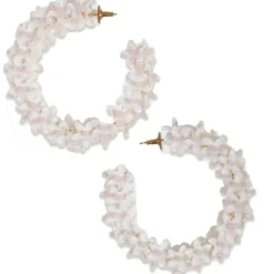 Tomfoolery White Beaded Flower Hoops Clearance