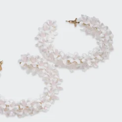 Tomfoolery White Beaded Flower Hoops Clearance