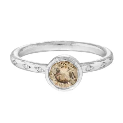 Tomfoolery White Gold Champagne Solitaire Ring with Scattered Diamonds Best
