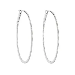 Tomfoolery White Gold Slim Diamond Pave Oval Large Hoops Outlet