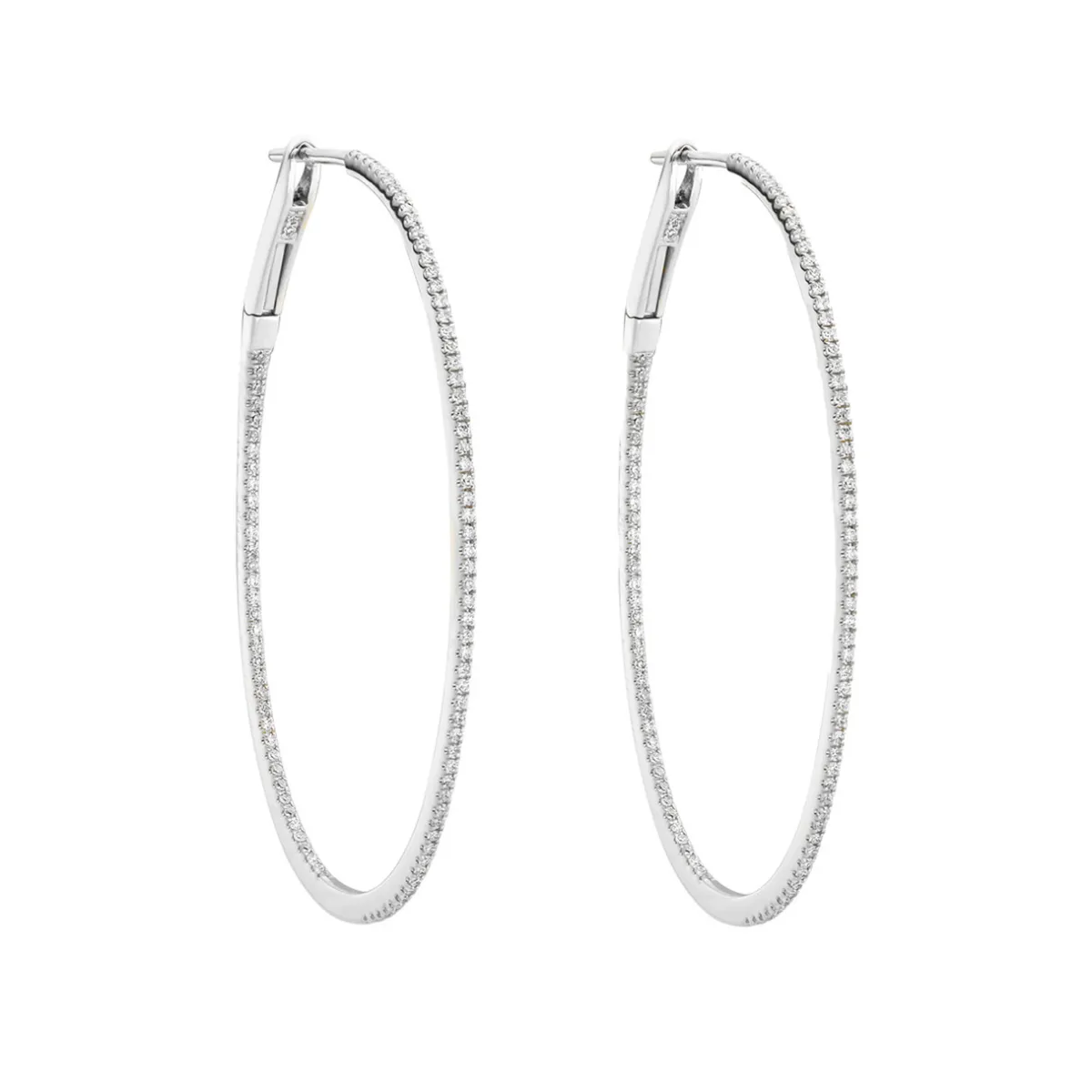 Tomfoolery White Gold Slim Diamond Pave Oval Large Hoops Outlet