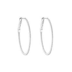 Tomfoolery White Gold Slim Diamond Pave Oval Hoops Hot