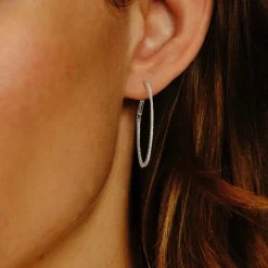 Tomfoolery White Gold Slim Diamond Pave Oval Hoops Hot