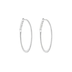 Tomfoolery White Gold Slim Diamond Pave Round Hoops Online
