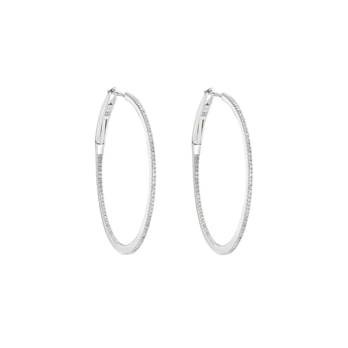 Tomfoolery White Gold Slim Diamond Pave Round Hoops Online