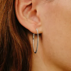 Tomfoolery White Gold Slim Diamond Pave Round Hoops Online