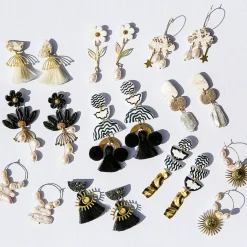 Tomfoolery White Hand-Painted Pom Pom Drop Earrings New